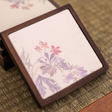 Hand-Painted Floral Bamboo Coasters, Set of 6-Detail