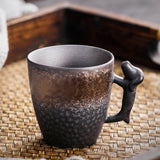 Vintage Brown Stoneware Teacup with Dog-shaped Handle