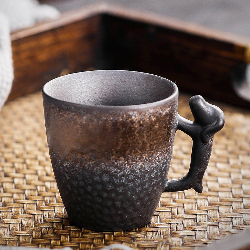 Vintage Brown Stoneware Teacup with Dog-shaped Handle