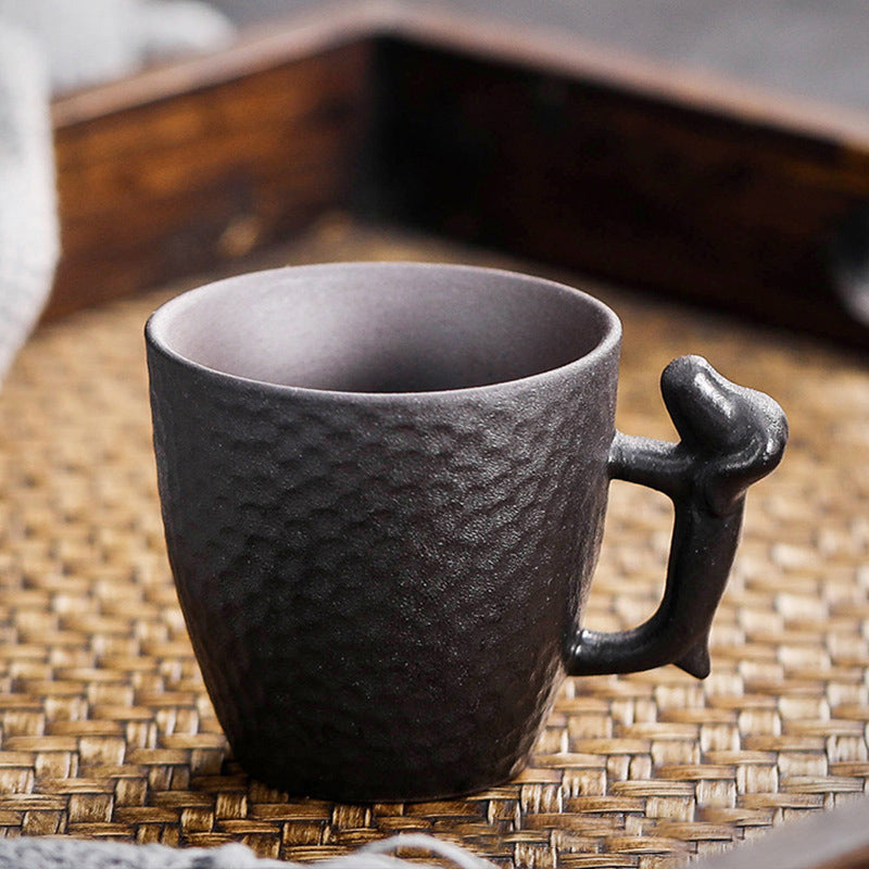 Vintage Black Stoneware Teacup with Dog-shaped Handle