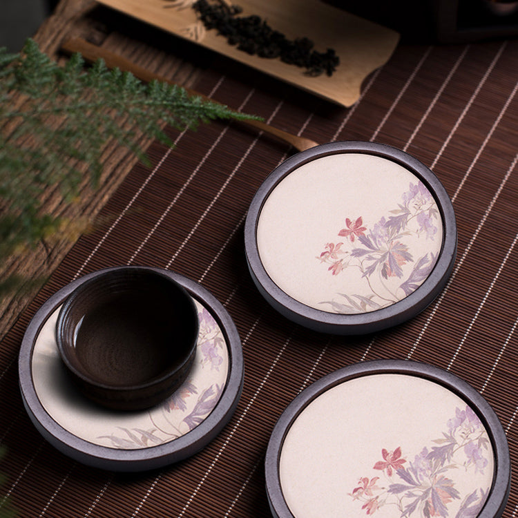 Hand-Painted Floral Bamboo Coasters, Set of 6