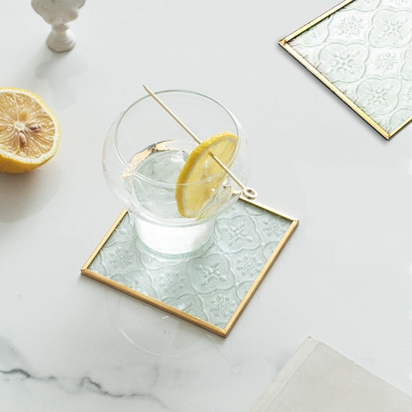 Embossed Square Coasters with Gold Edge, Set of 4