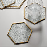 Embossed Hexagon Coasters with Gold Edge, Set of 4-Front