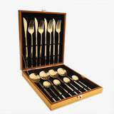 16 Pieces Gold Stainless Steel Flatware Set in Wooden Box-Handle Details