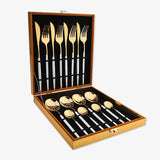 16 Pieces White Gold Stainless Steel Flatware Set in Wooden Box-Handle Details