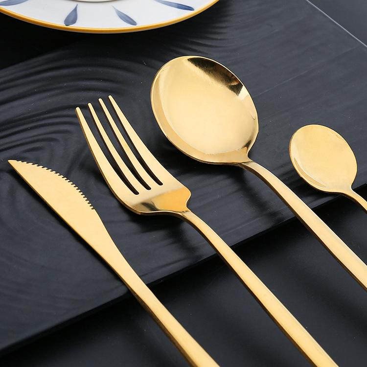 16 Pieces Gold Stainless Steel Flatware Set in Wooden Box-Head Details