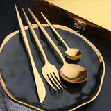 16 Pieces Gold Stainless Steel Flatware Set in Wooden Box-Handle Details