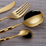 4 Pieces Gold Stainless Steel Flatware Set with Creative Handle-Head Details