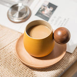 Stoneware Coffee Mug with Wooden Lid and Spherical Handle-10 oz.