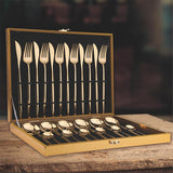 24 Pieces Gold Stainless Steel Flatware Set in Wooden Box