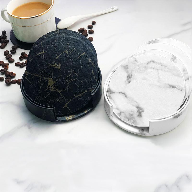 Leather Coasters with Marble Texture, Set of 6-Detail