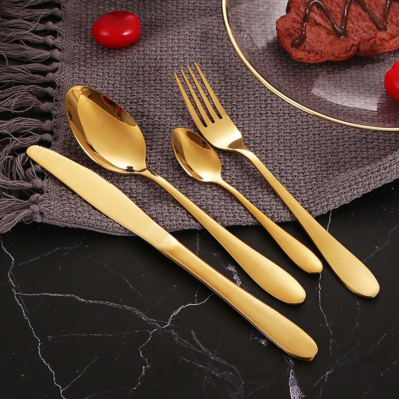 24 Pieces Bright Gold Stainless Steel Flatware Set in Gift Box-Details