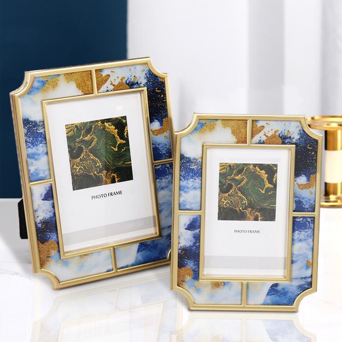 Natural Octagonal Metal Picture Frame-Navy-4'' x 6'', 5'' x 7''