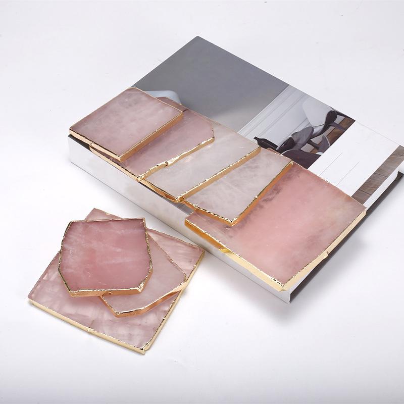 Rose Quartz Gold Coasters, Set of 4-Front