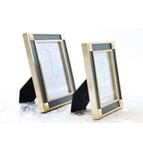 Gold and Dark Green Brass and Leather Picture Frame-Side