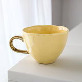 Hammered Yellow Porcelain Coffee Mug with Gold Handle