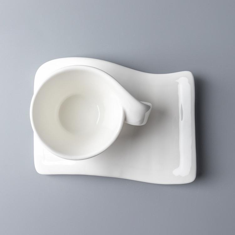 Pure White Ceramic Espresso Teacup with Wavy Dessert Tray-Above Details