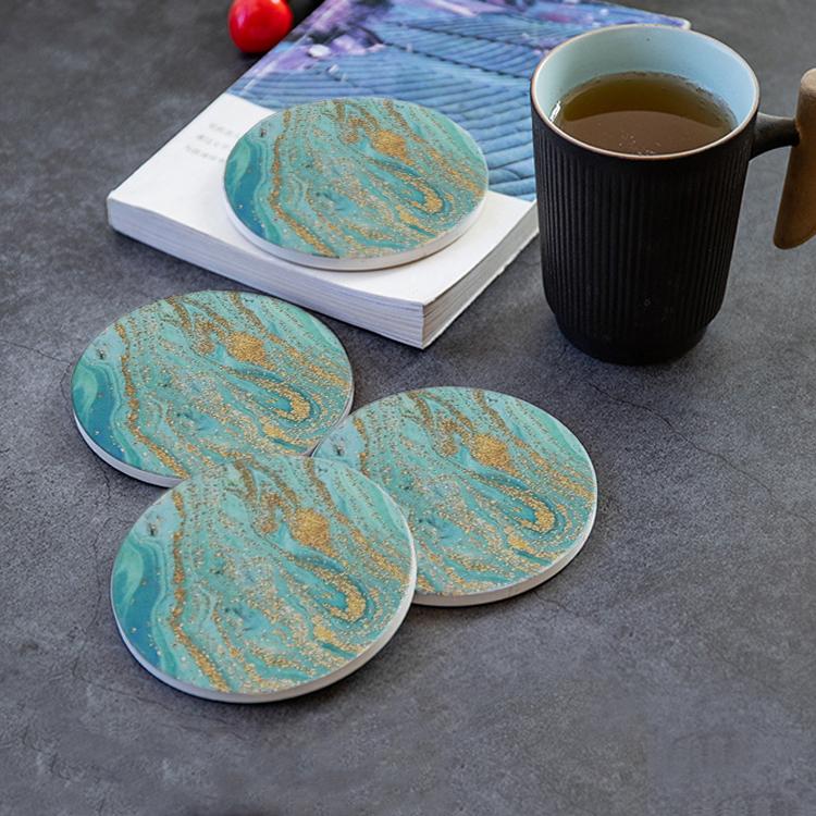 Ceramic Absorbent Coasters with Holder, Set of 6-Gold