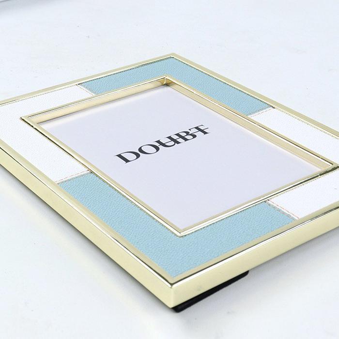 Blue and White Leather Picture Frame