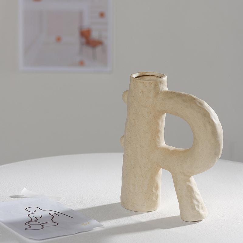 R-shaped Yellow Ceramic Candle Holder