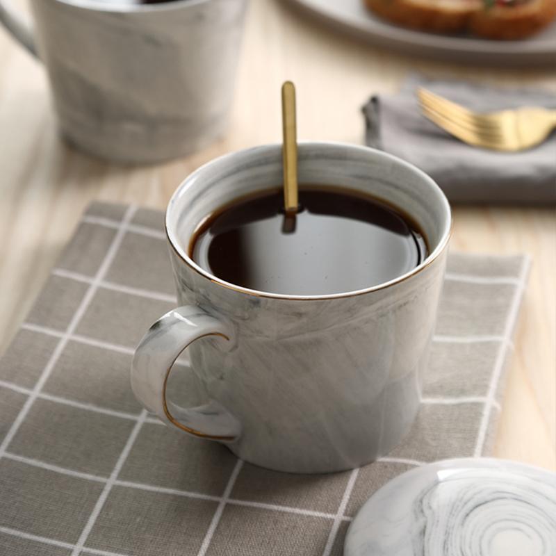 Marble Gray Ceramic Coffee Mug with Handmade Gold Border-Details