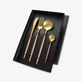 Classic Pink Gold Stainless Steel Flatware Set in Gift Box (Set of 4)-Display