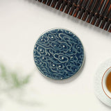 Auspicious-Cloud Round Ceramic Coasters, Set of 4-Blue