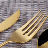 4 Pieces Gold Stainless Steel Flatware Set with Creative Handle-Knife and Fork Details