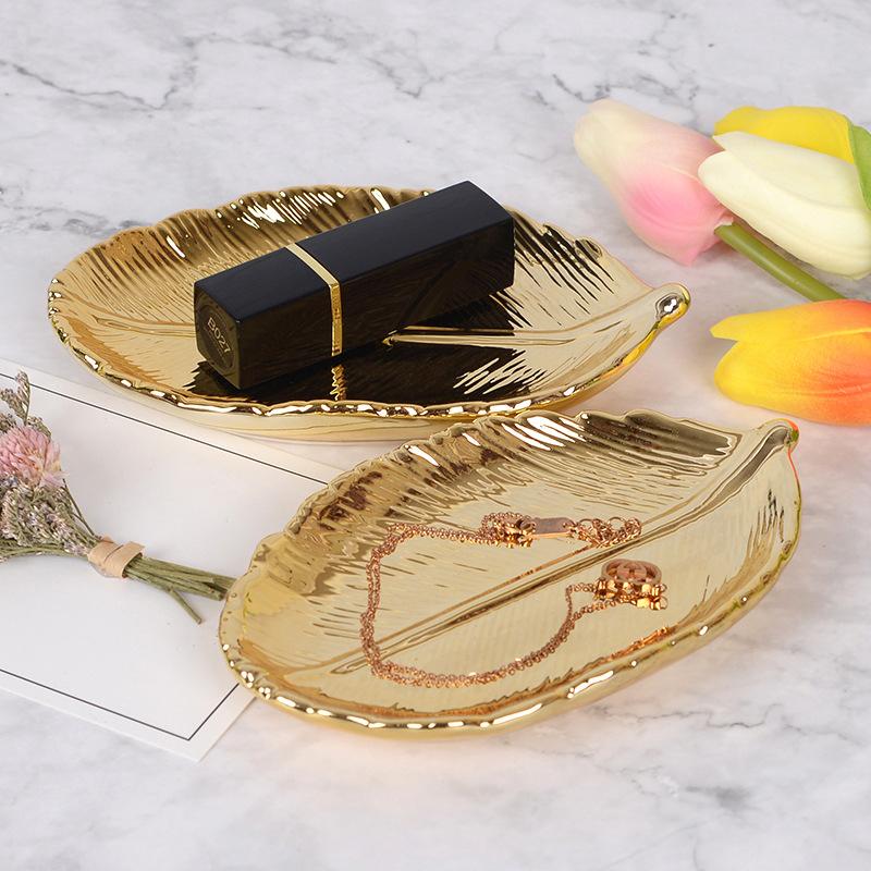 Golden Leaf Ceramic Jewelry Tray