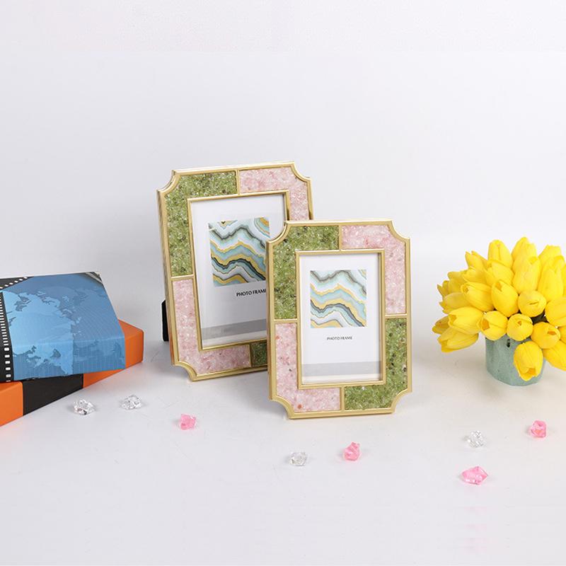 Pink and Green Colored Stone Picture Frame-4'' x 6'', 5'' x 7''