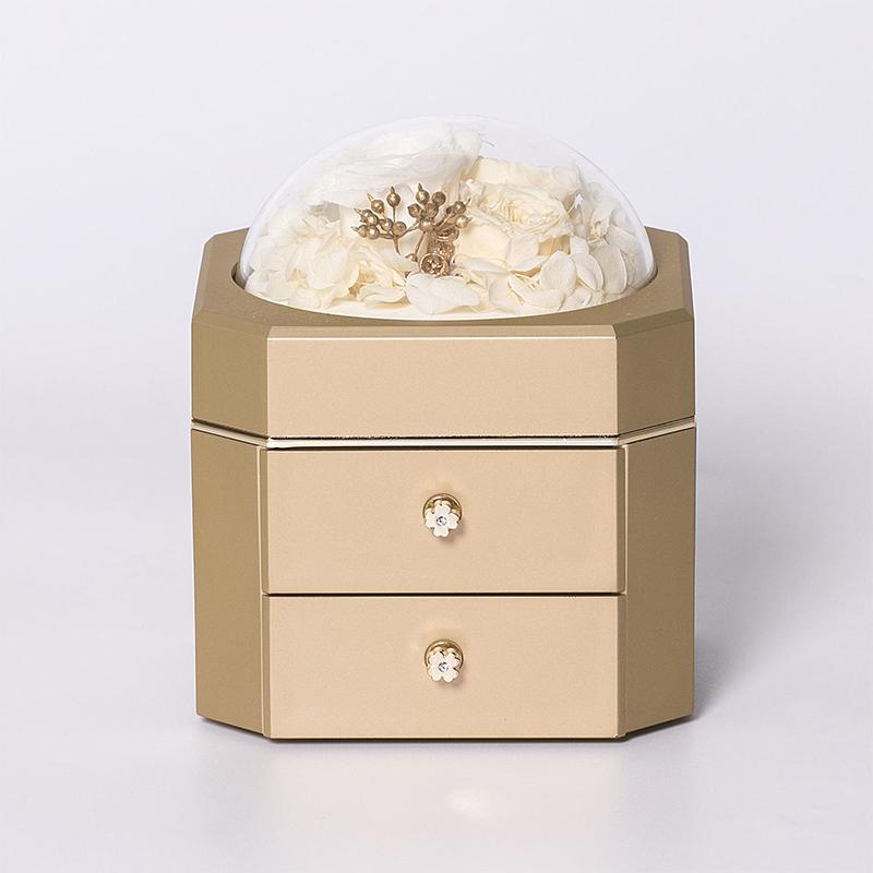 Preserved Flower Champagne Jewelry Box-Front