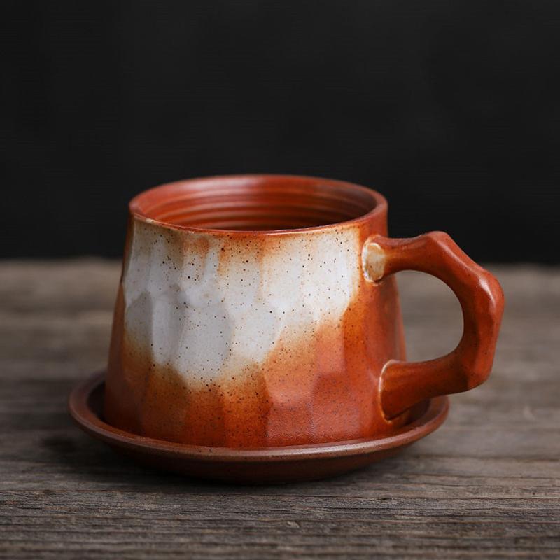 Gradient Red Handmade Ceramic Teacup with Uneven Surface-Details