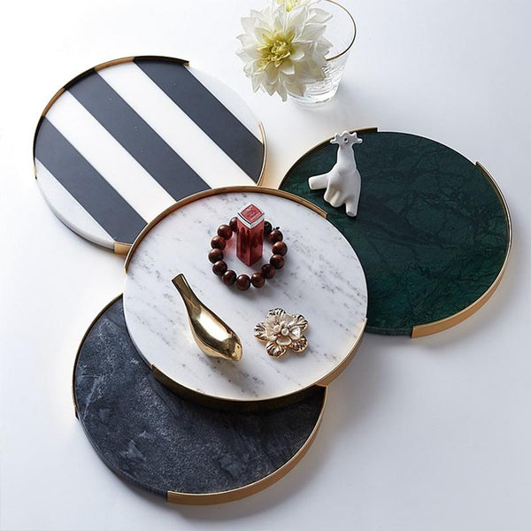 Round Marble Jewelry Tray with Removable Frame-Front