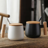 Ceramic Coffee Mug with Wooden Handle and Lid