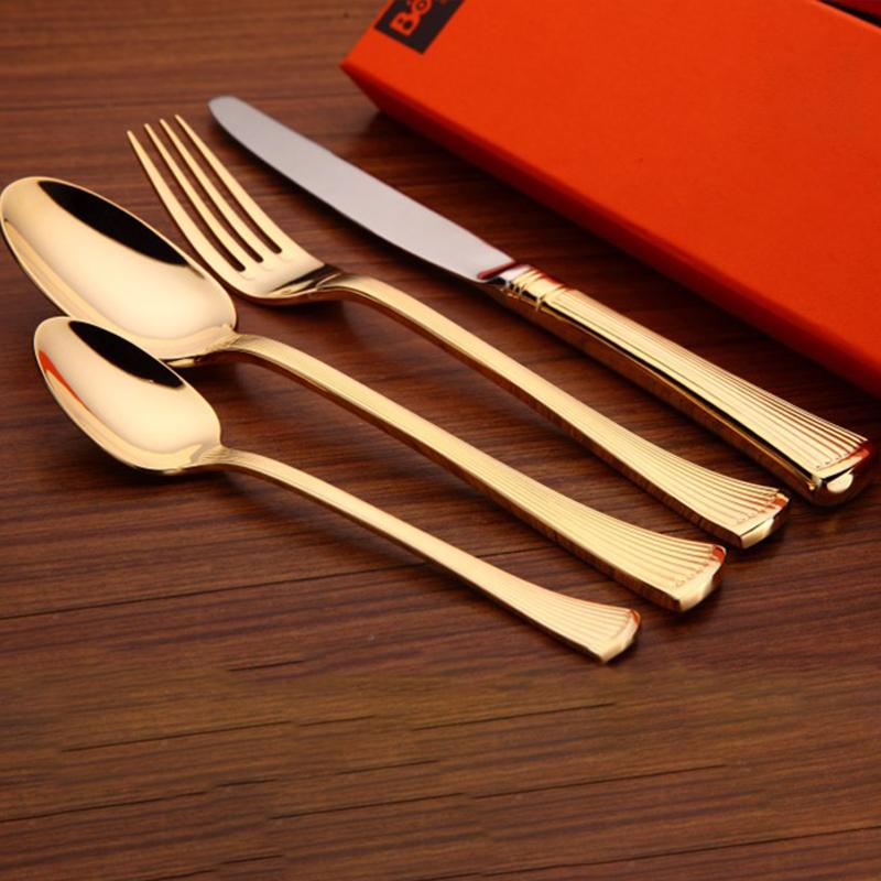 4 Pieces Classic Gold Stainless Steel Flatware Set with Shell-like Handle-Length Comparison