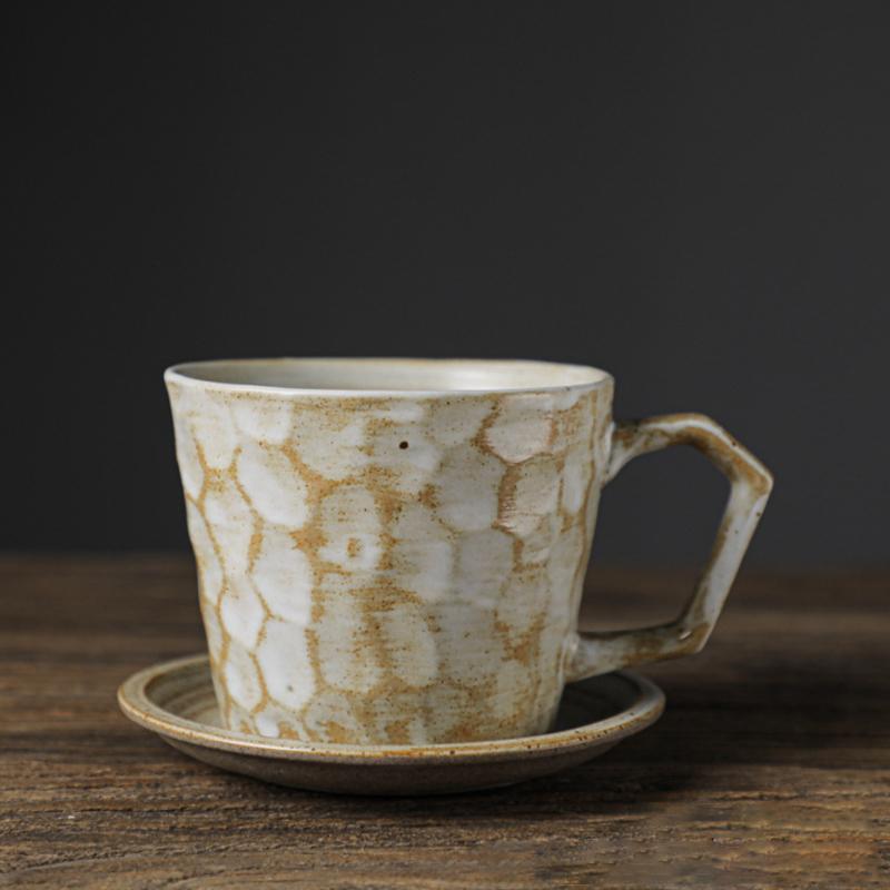 Classic Gradient Beige Handmade Ceramic Teacup with Uneven Surface-Details