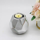 Polygon Diamond Shaped Silver Ceramic Candle Holder-Head Details