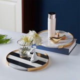 Round Marble Jewelry Tray with Removable Frame-Black-White