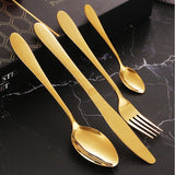 24 Pieces Bright Gold Stainless Steel Flatware Set in Gift Box-Handle and Head Details