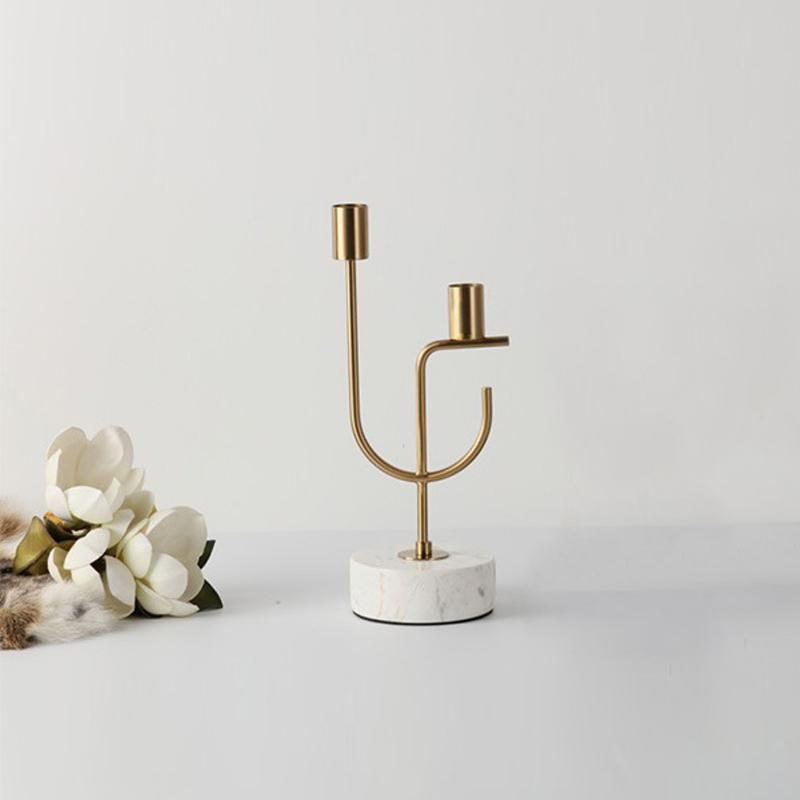 Geometric Gold Metal Candle Holder with White Marble Stand