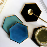 Hexagon Ceramic Coasters with Gold Edge, Set of 4-Detail