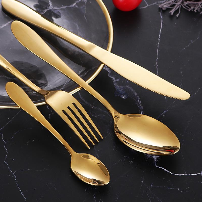 24 Pieces Bright Gold Stainless Steel Flatware Set in Gift Box-Head Details