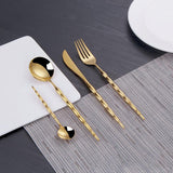 4 Pieces Gold Stainless Steel Flatware Set with Creative Handle