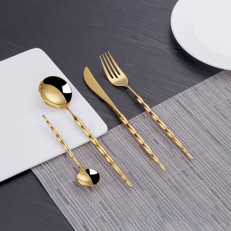 4 Pieces Gold Stainless Steel Flatware Set with Creative Handle