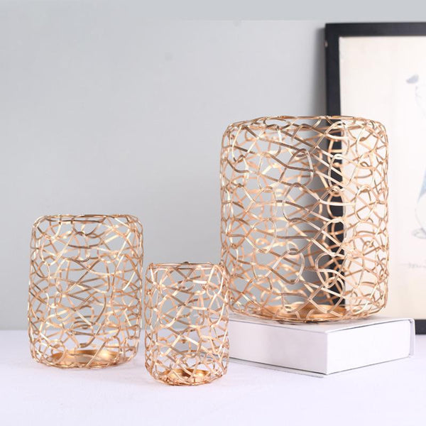 3 Piece Hollow Gold Metal Votive Candle Holder