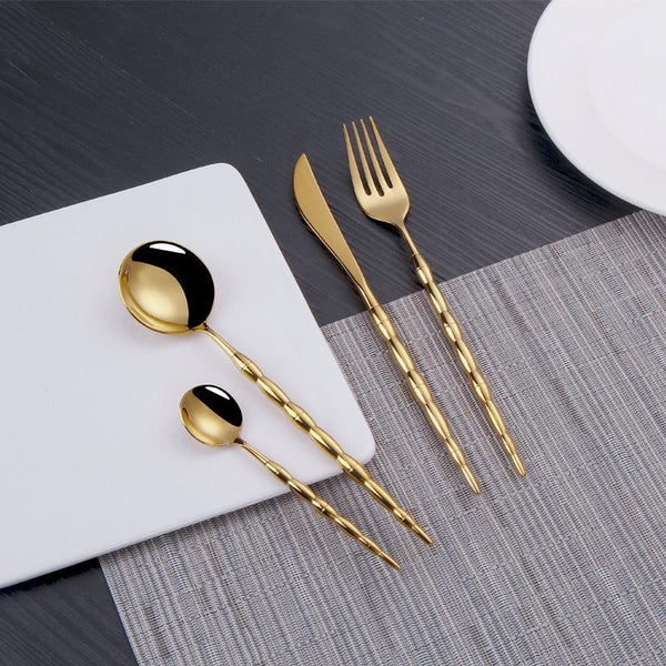 4 Piece Gold Flatware Set with Creative Handle 