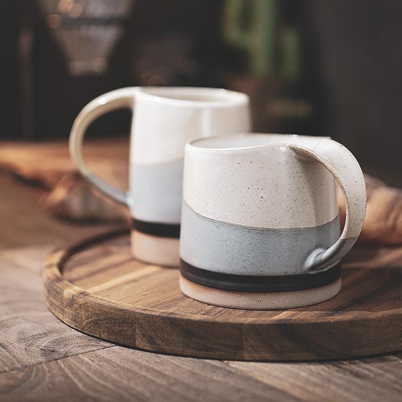 Beige Navy and Light Blue Ceramic Coffee Mug