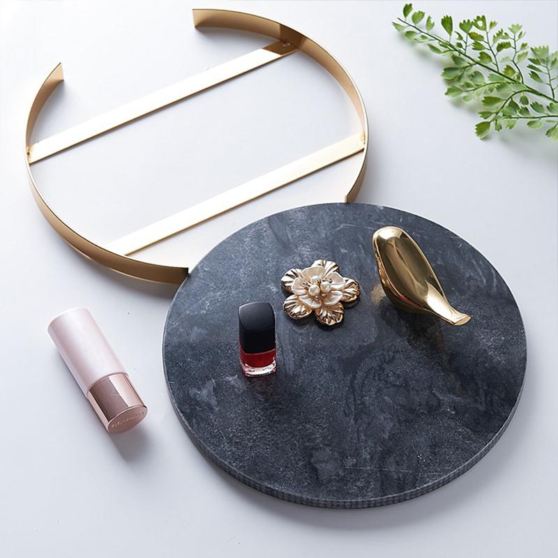 Round Marble Jewelry Tray with Removable Frame-Metal Frame