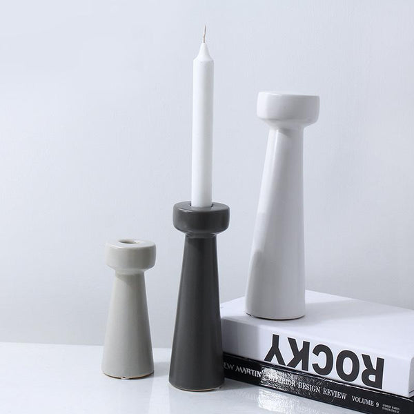 Vintage White Black and Gray Porcelain  Taper Candle Holder