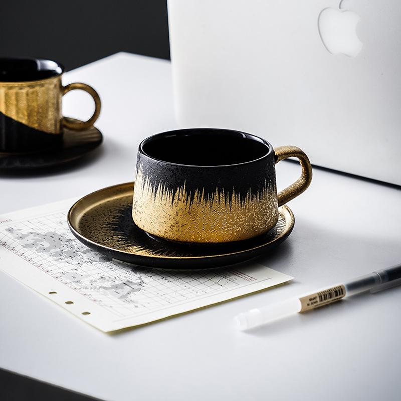 Sparkling Gradient Black Gold Porcelain Teacup-Scene